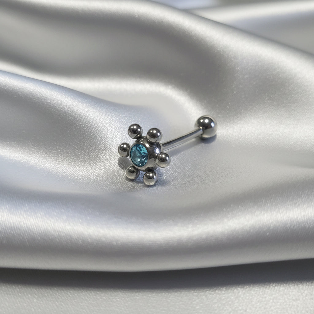 Aqua Crystal tongue barbell in 316l stainless steel