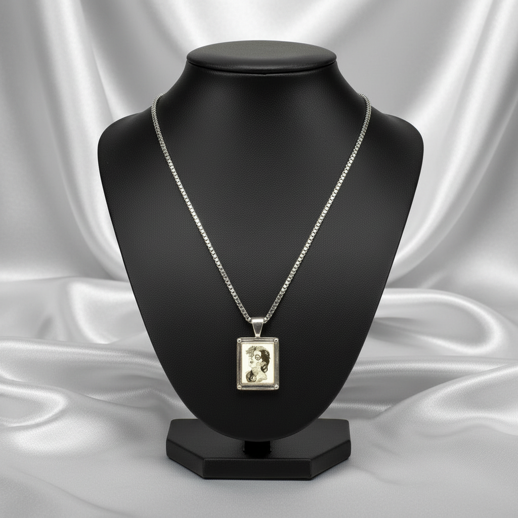Vintage DOD Girl Steel Chain Necklace in 316l stainless steel on a black bust.