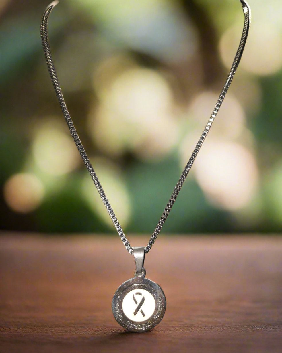 Stainless Steel Chain with Pink Ribbon Pendant