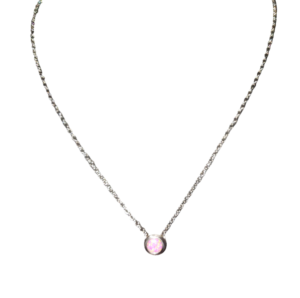 Stainless Steel Chain with Pink Opal Pendant