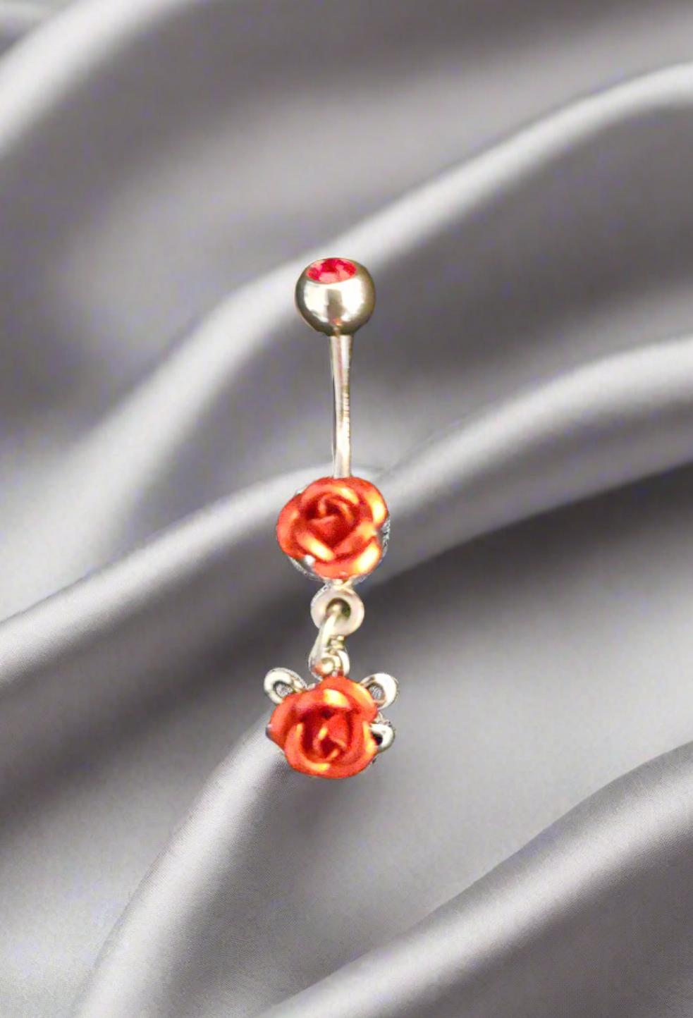 Belly Piercing Stainless Steel 316L with Dangling Red Rose