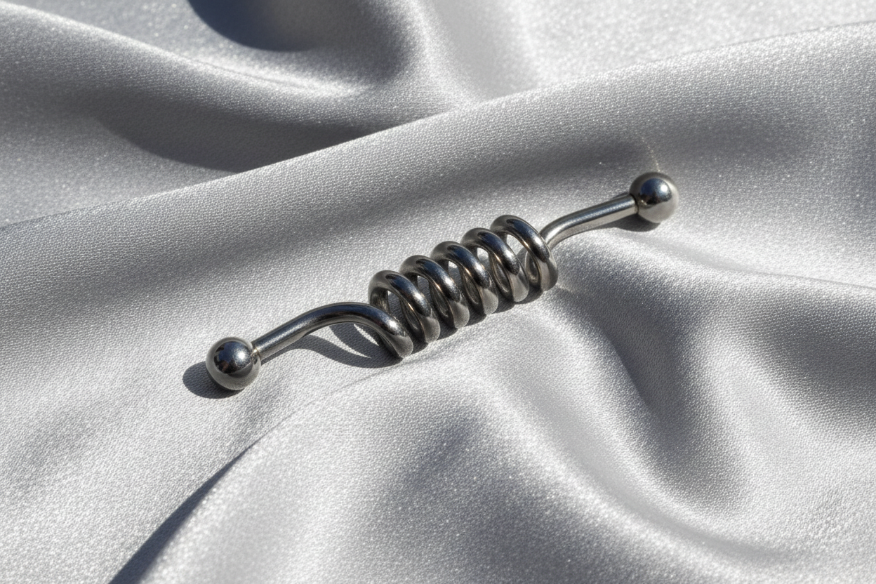 Coiled Industrial Ear Barbell in 316l stainless steel