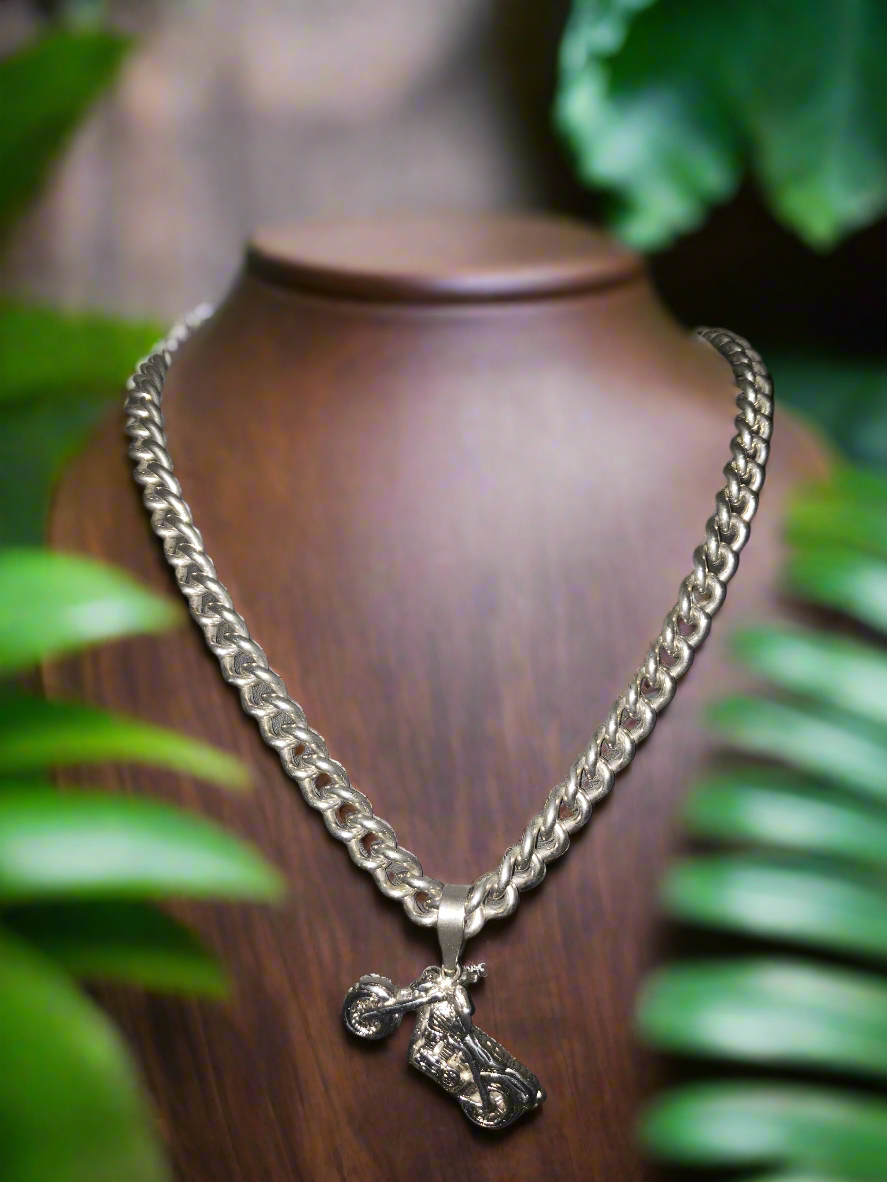 Stainless Steel Chain with Large Motorcycle Pendant