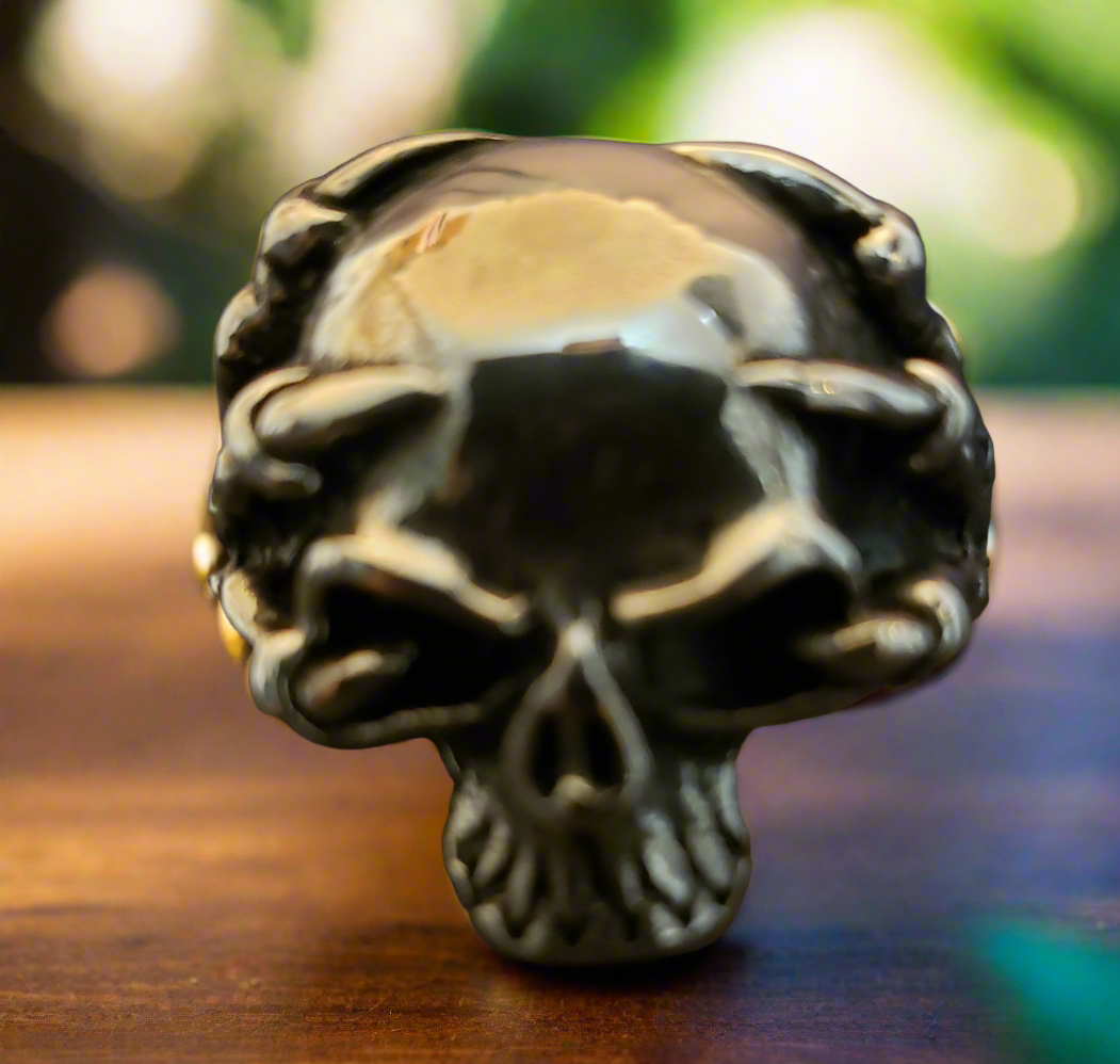Men's Steel Eagle Clawed Skull Ring