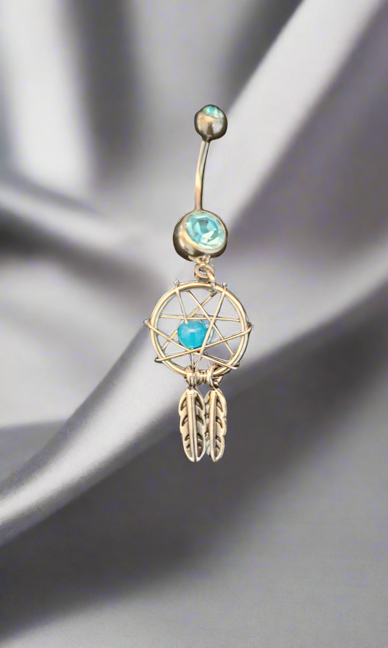 Belly Piercing Stainless Steel 316L Aqua with Dangling Dream Catcher
