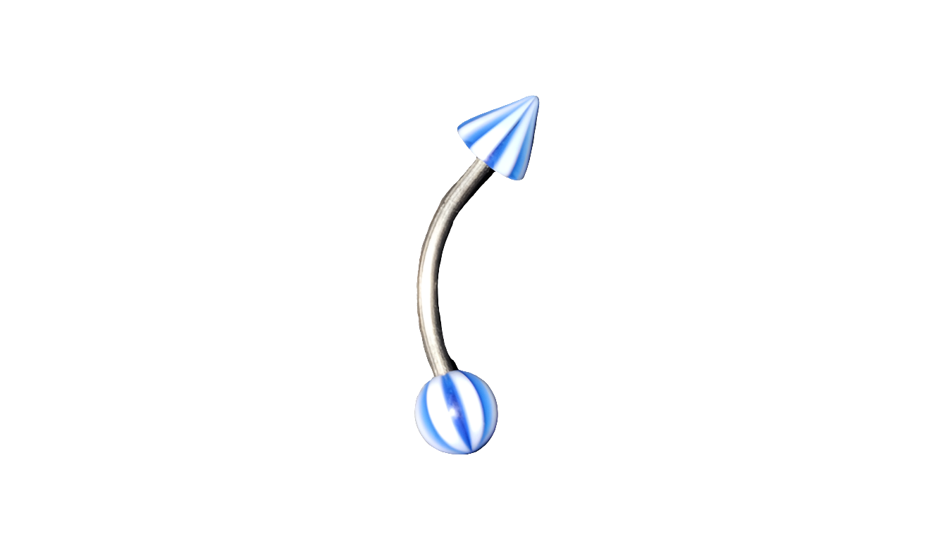 Steel Eye Brow Piercing with Blue Striped Acrylic Ball & Spike Ends