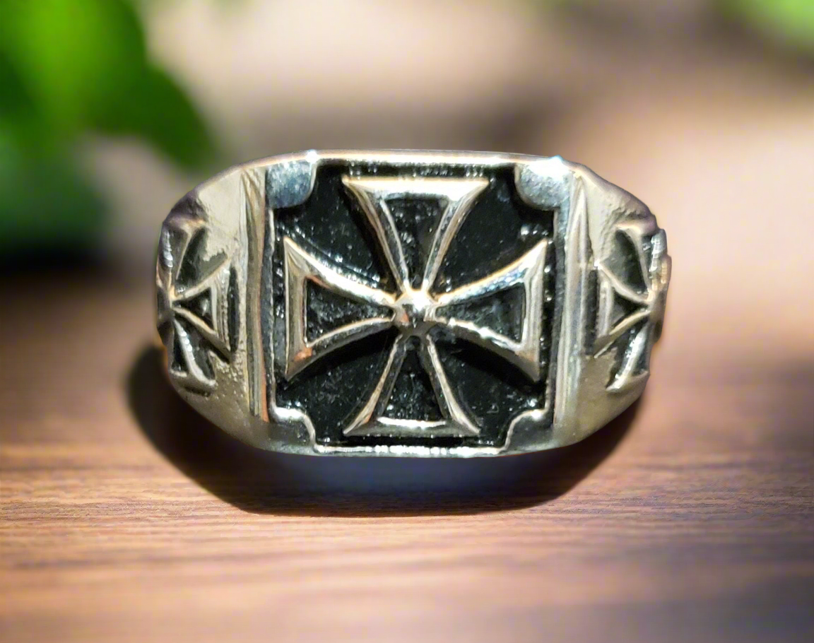 Men's Steel Framed Maltese Cross Ring
