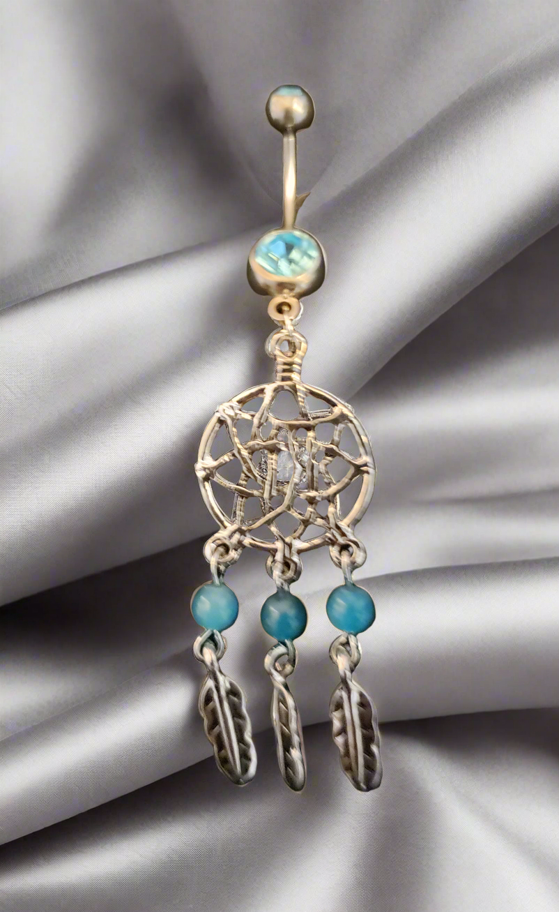 Belly Piercing Stainless Steel 316L with Dangling Lg Aqua Dream Catcher