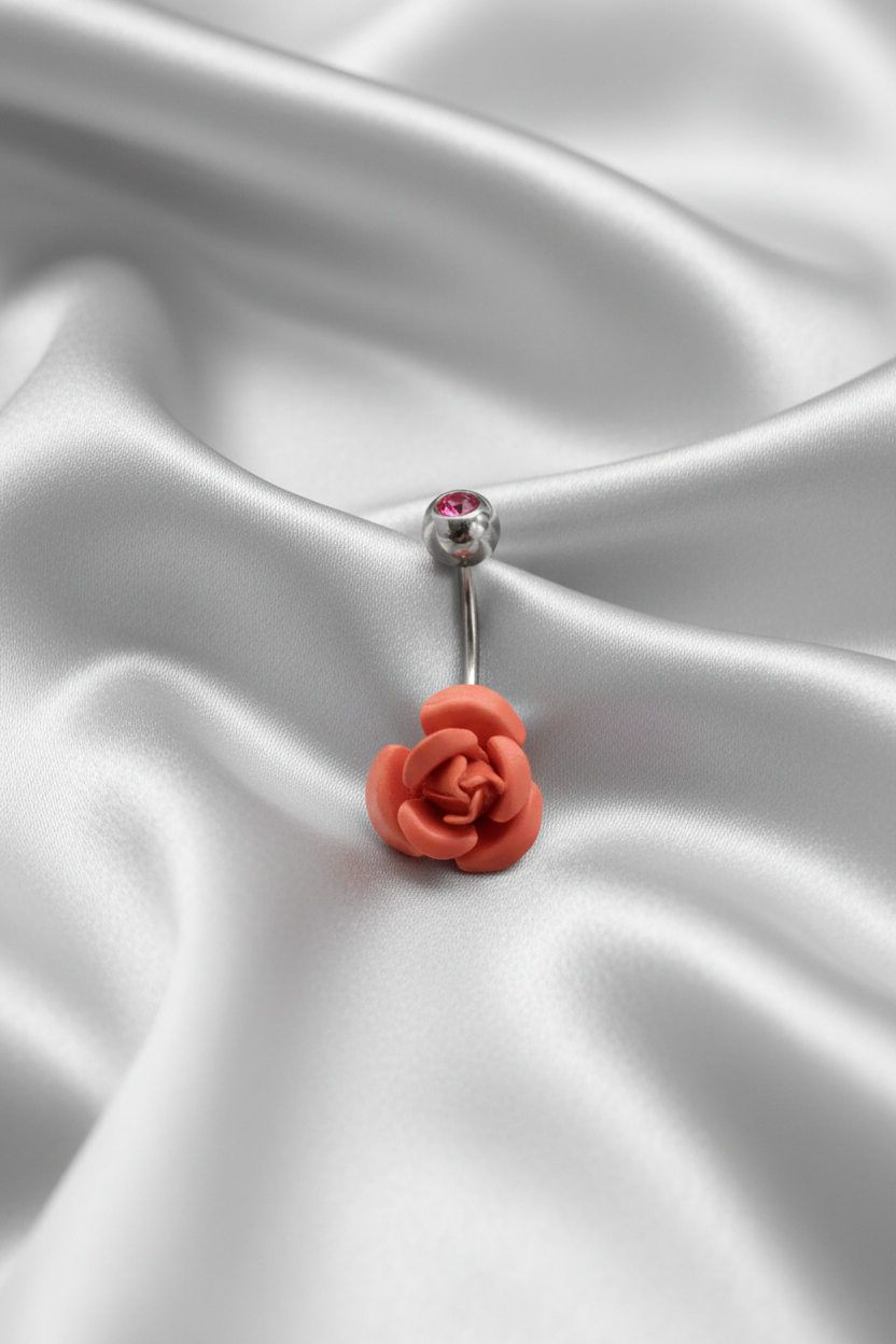 Red Rose belly button Ring in 316l stainless steel