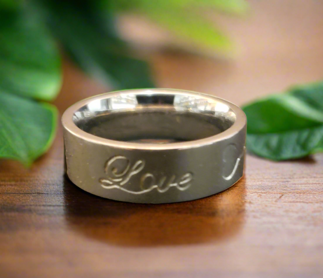 Stainless Steel "Love" Ring with Key Symbol