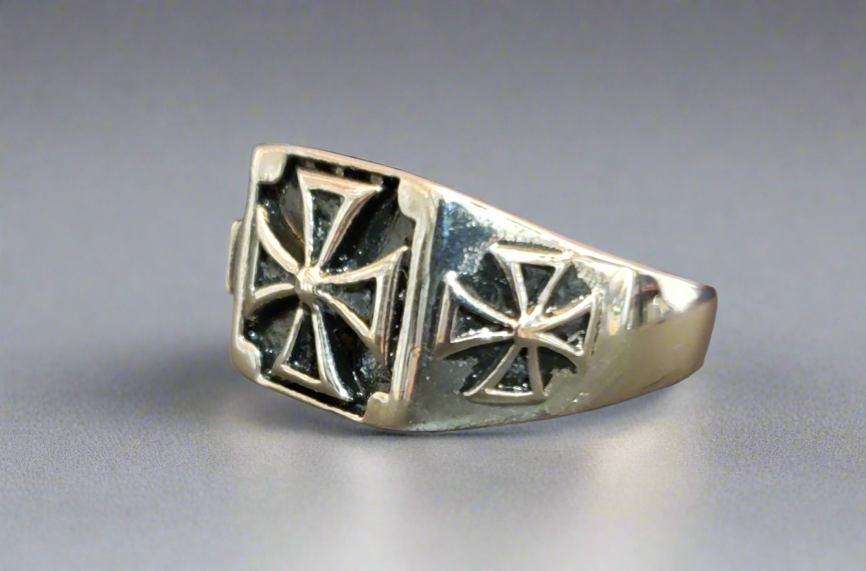 Men's Steel Framed Maltese Cross Ring