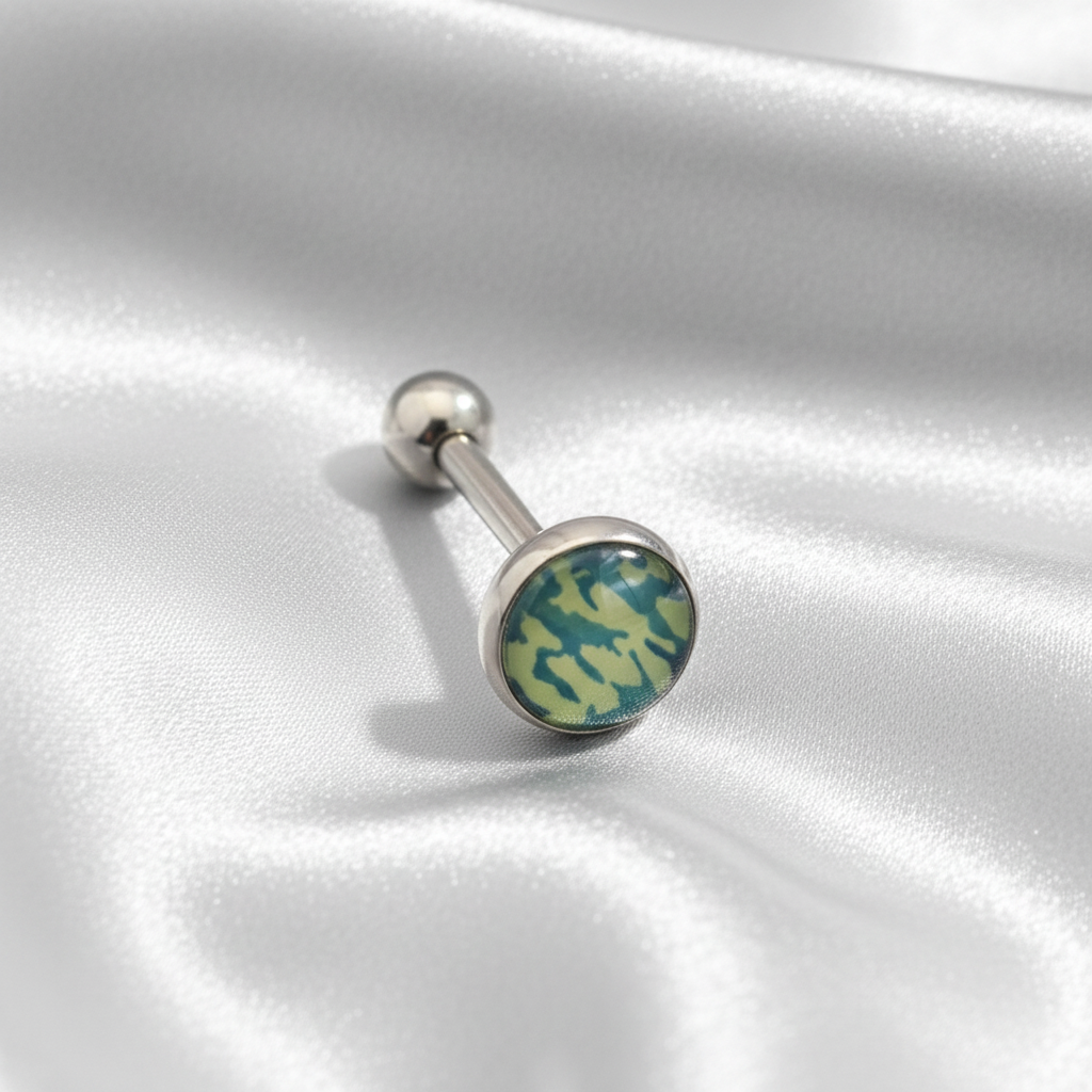 Blue Camouflage tongue barbell in 316l stainless steel