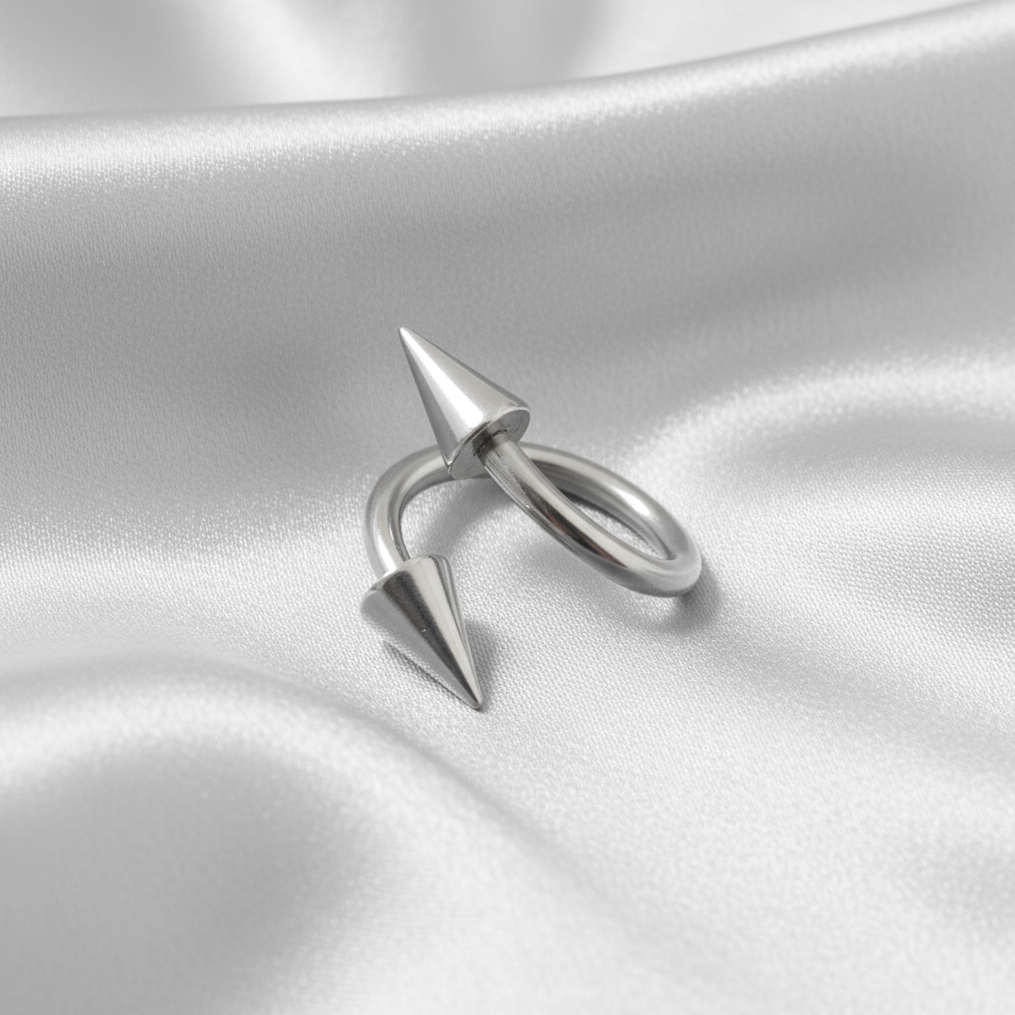 Steel Spike Curled Barbell in 316l stainless steel.