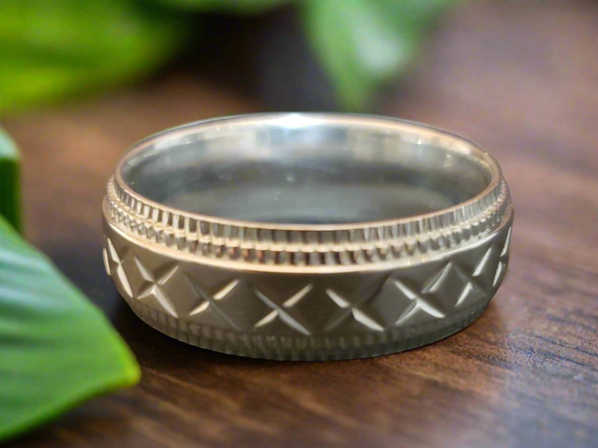 Men's & Ladies Steel Criss Cross Cut Ring