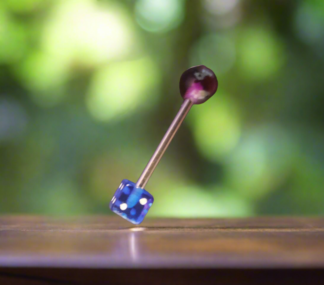 Stainless Steel 316L Blue Dice Tongue Piercing