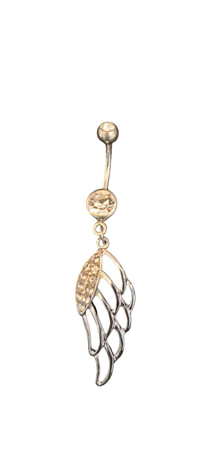 Belly Piercing Stainless Steel 316L with Clear Crystal Dangling Wing