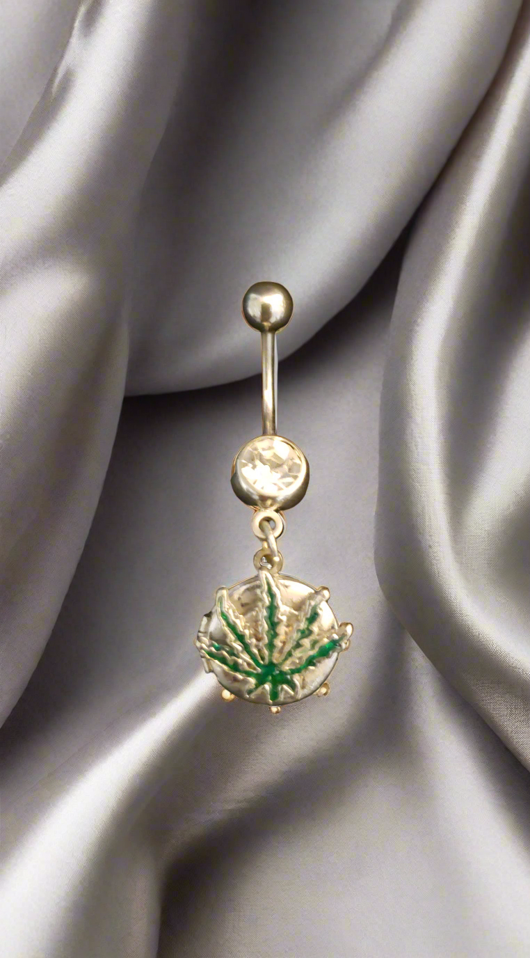 Belly Piercing Stainless Steel 316L with Dangling Leaf Locket