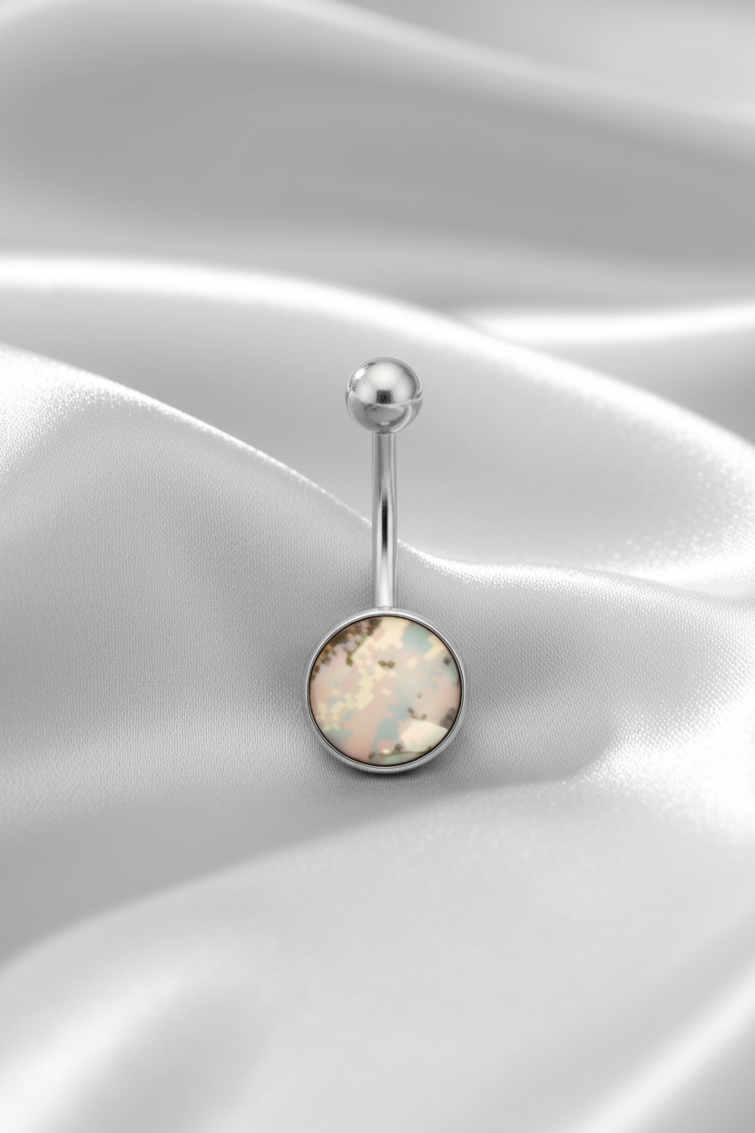 Gray Desert Camouflage belly button ring in 316l stainless steel