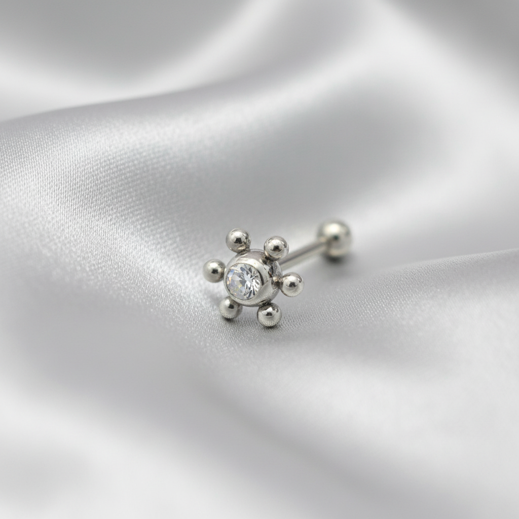 Clear Crystal tongue barbell in 316l stainless steel