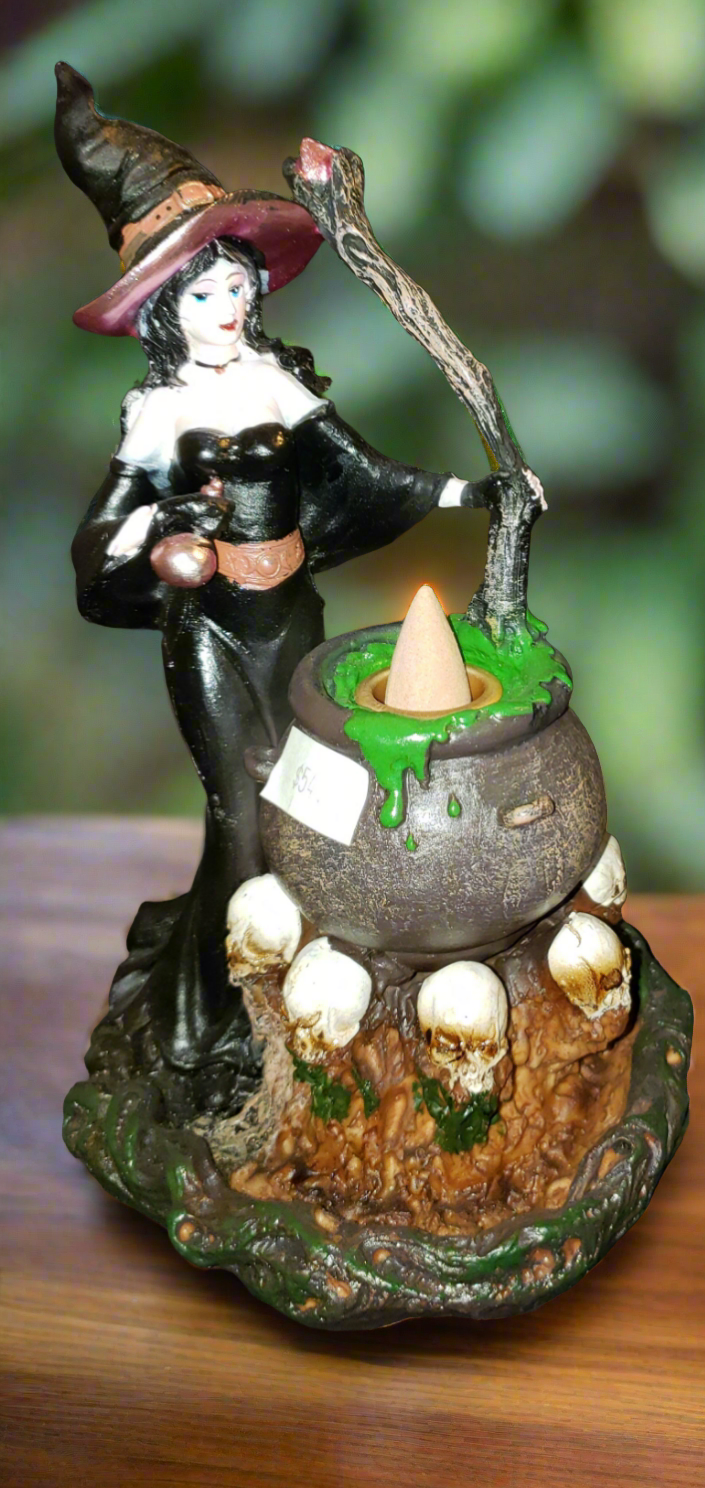 Witch with Bubbling Cauldron Back Flow Incense Burner