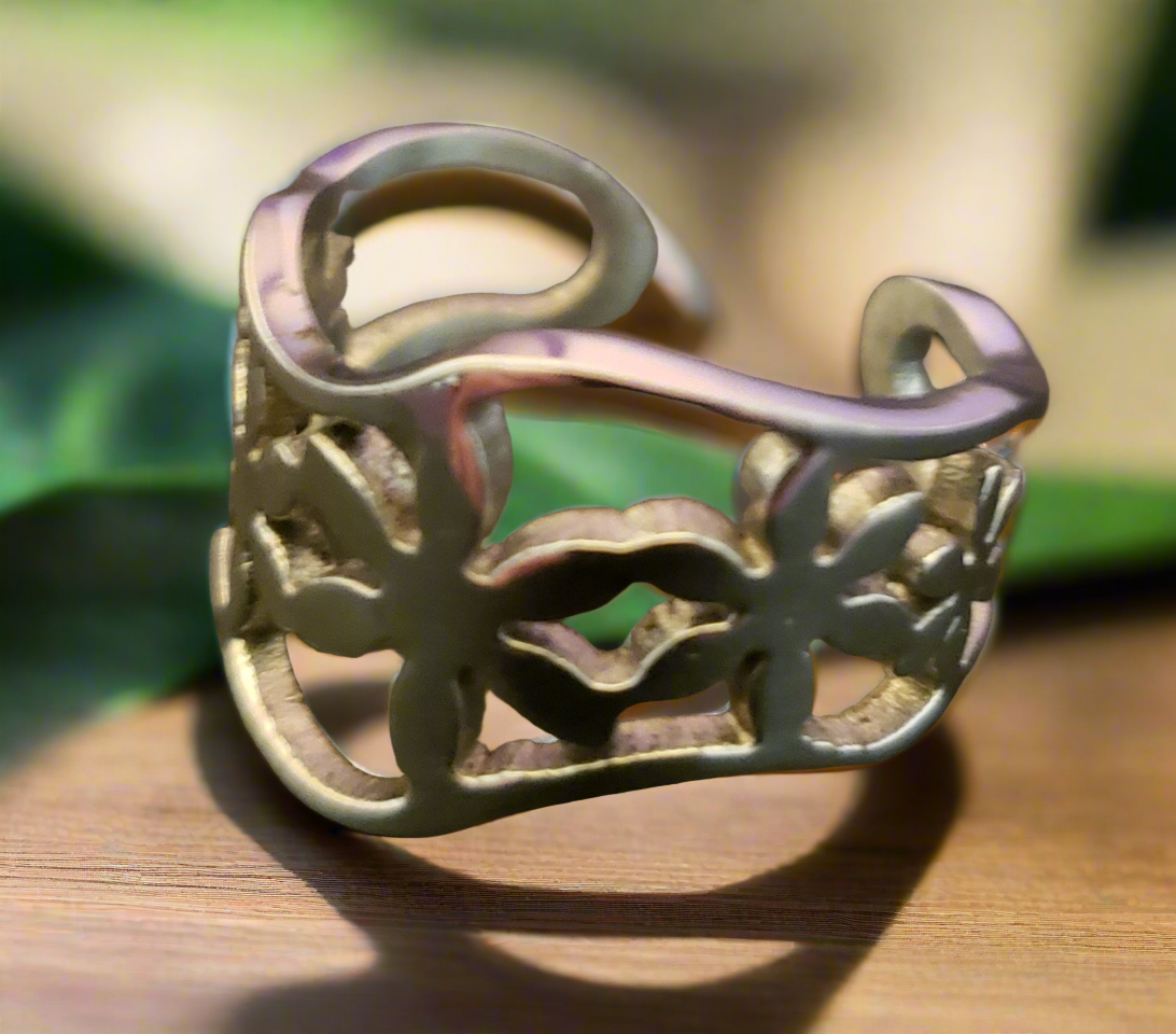 Decorative Steel Floral Cuff Ring