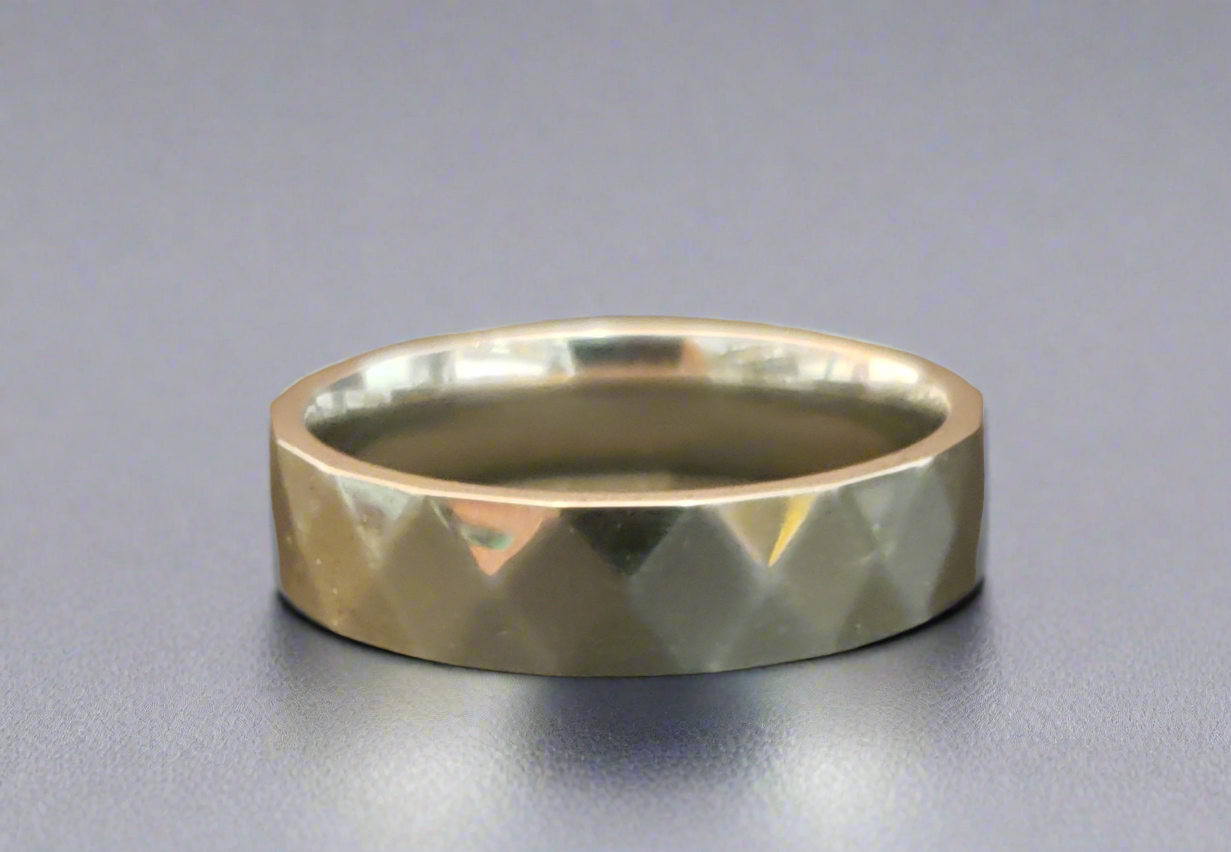 Ladies/Men's Steel Diamond Shapes Faceted Ring