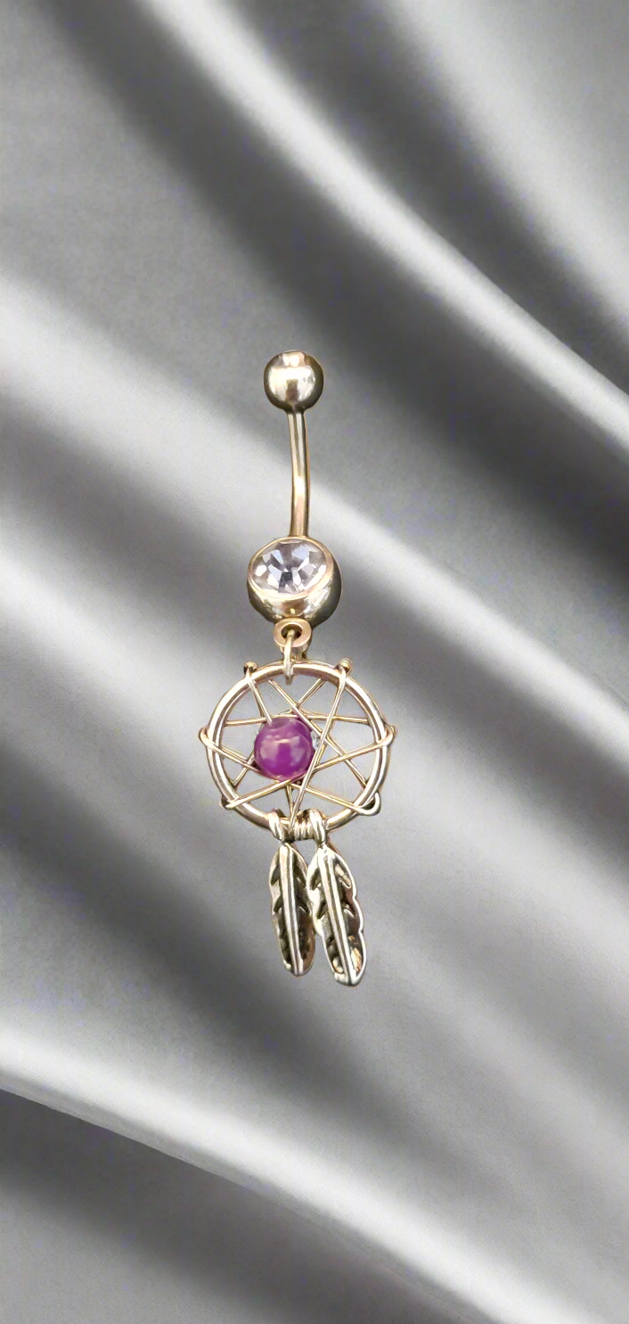 Belly Piercing Stainless Steel 316L with Purple Dangling Dream Catcher