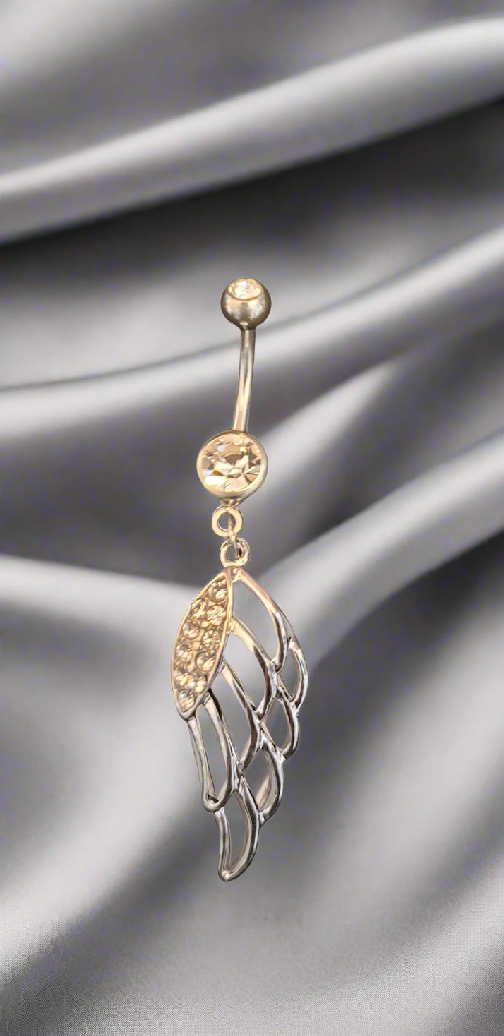 Belly Piercing Stainless Steel 316L with Clear Crystal Dangling Wing