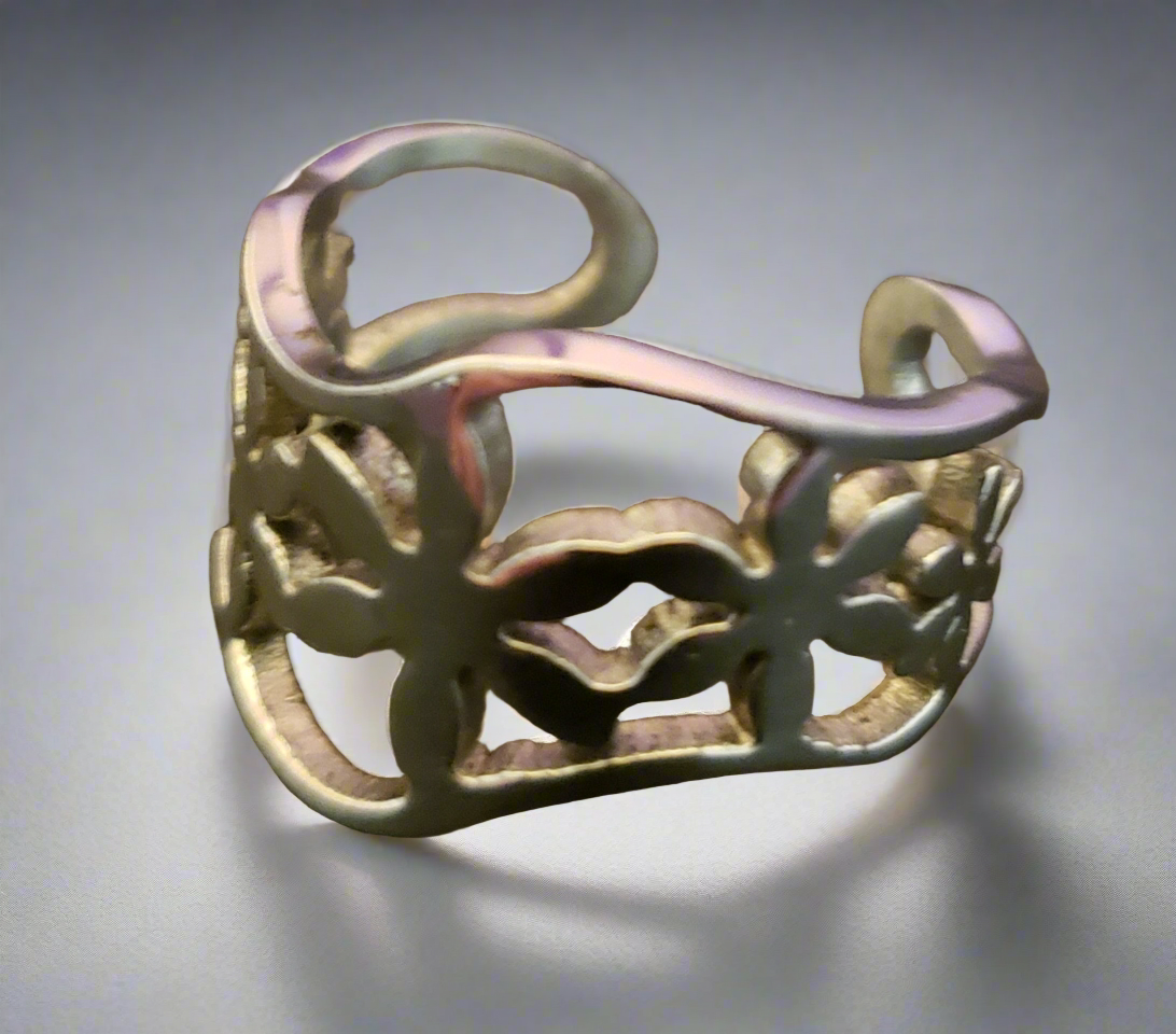 Decorative Steel Floral Cuff Ring