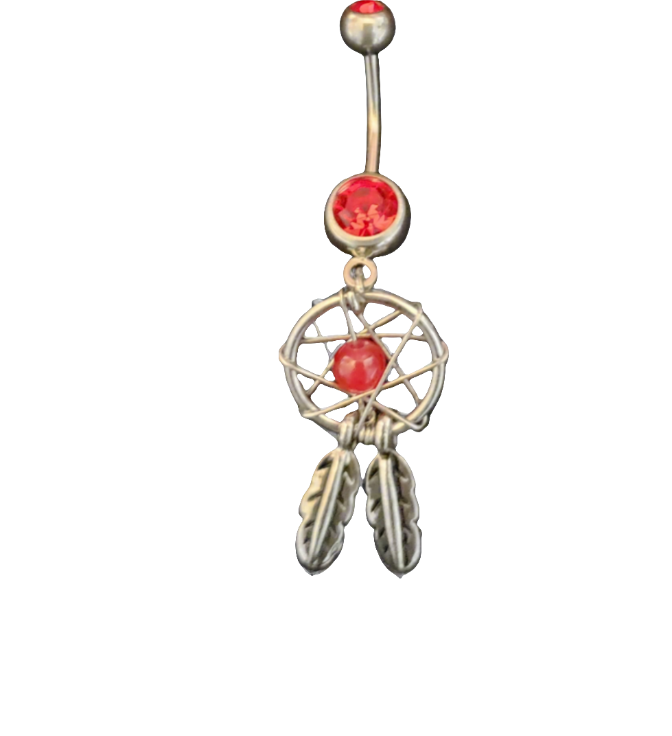 Belly Piercing Stainless Steel 316L with Red Dangling Dream Catcher