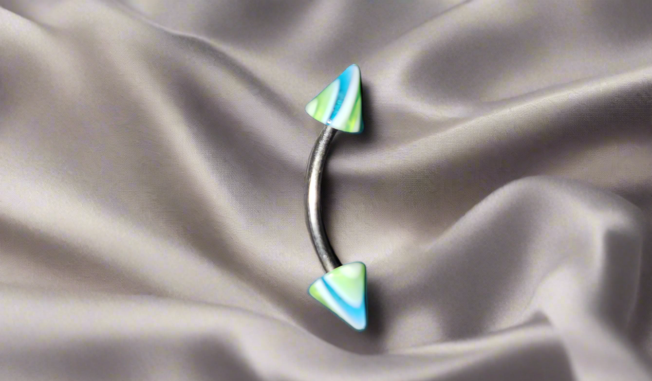 Steel Eye Brow Piercing with Blue & Green Acrylic Spikes