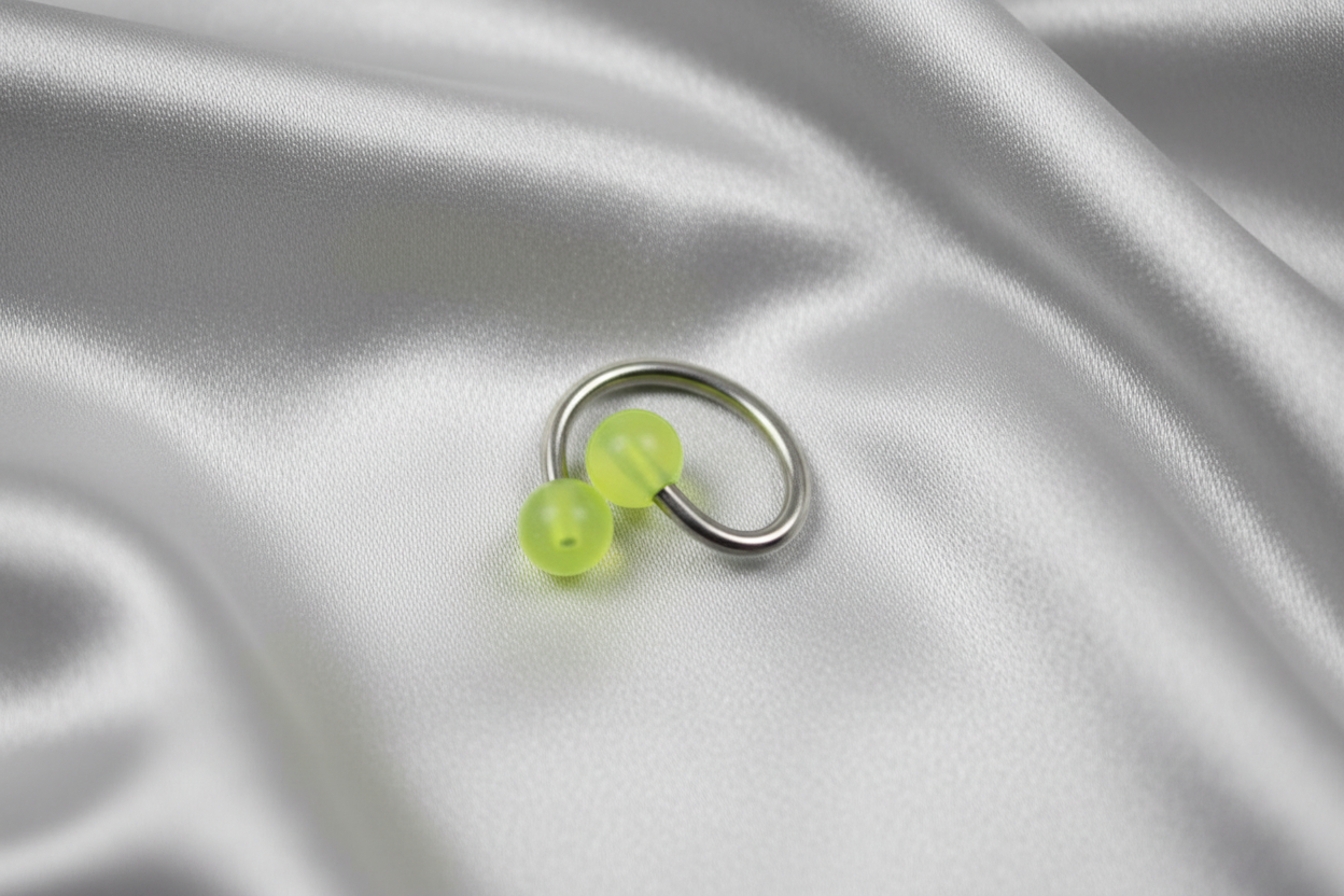 Yellow Glow Acrylic Curled Barbell- 316L Stainless Steel.