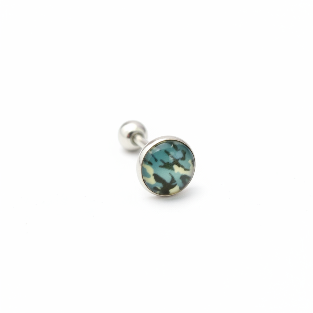 Blue and Grey Camouflage Tongue Barbell - 316L Stainless Steel