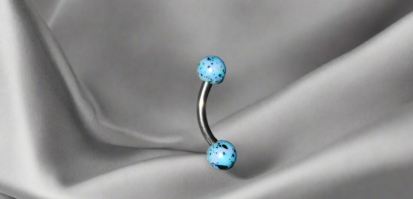 Steel Eye Brow Piercing with Blue &Black Acrylic Ball Ends