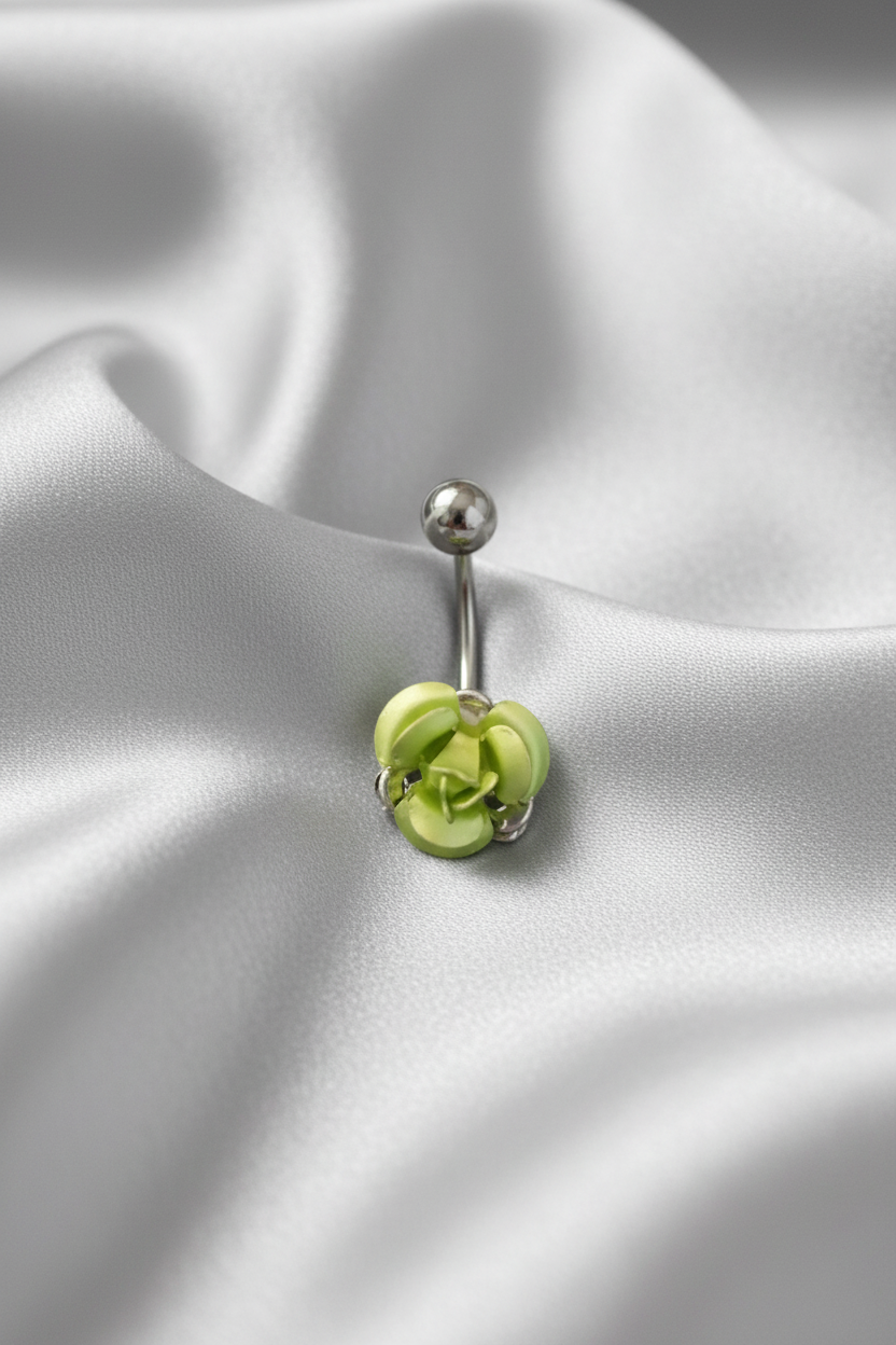 Green Rose belly button ring in 316l stainless steel