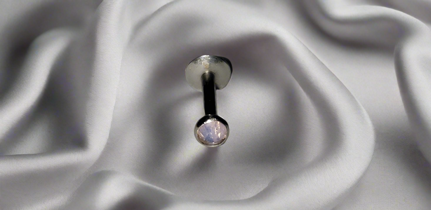 Stainless Steel Labret/Monroe Piercing with Pink Opal Crystal