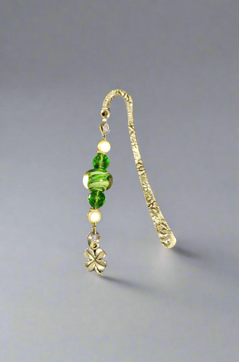 Handmade Green Bookmark with Lucky Clover
