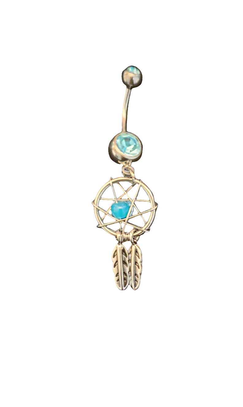 Belly Piercing Stainless Steel 316L Aqua with Dangling Dream Catcher