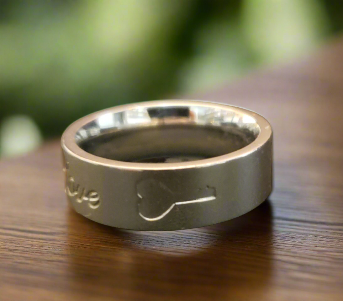 Stainless Steel "Love" Ring with Key Symbol