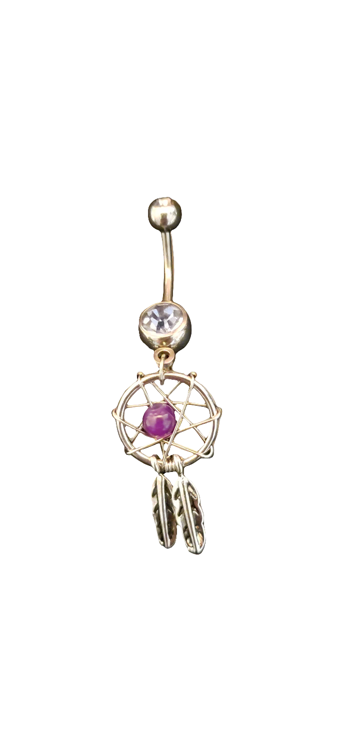 Belly Piercing Stainless Steel 316L with Purple Dangling Dream Catcher