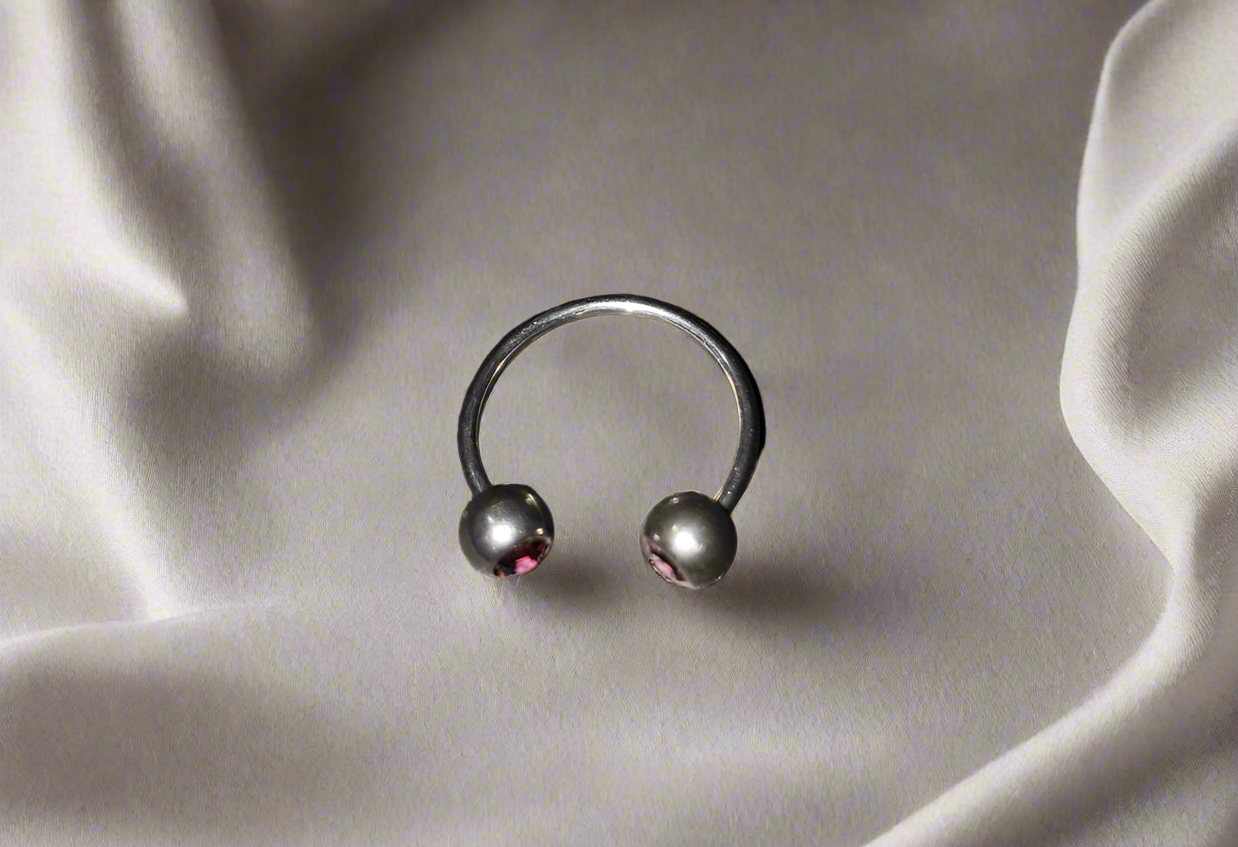 Stainless Steel 16 gauge, 10mm Horseshoe Ring with 2mm Ball Ends. Purple Crystal