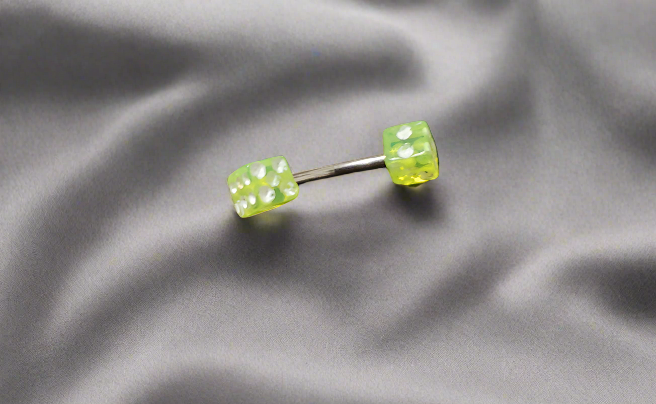 Yellow Acrylic Dice Steel Eye Brow Piercing