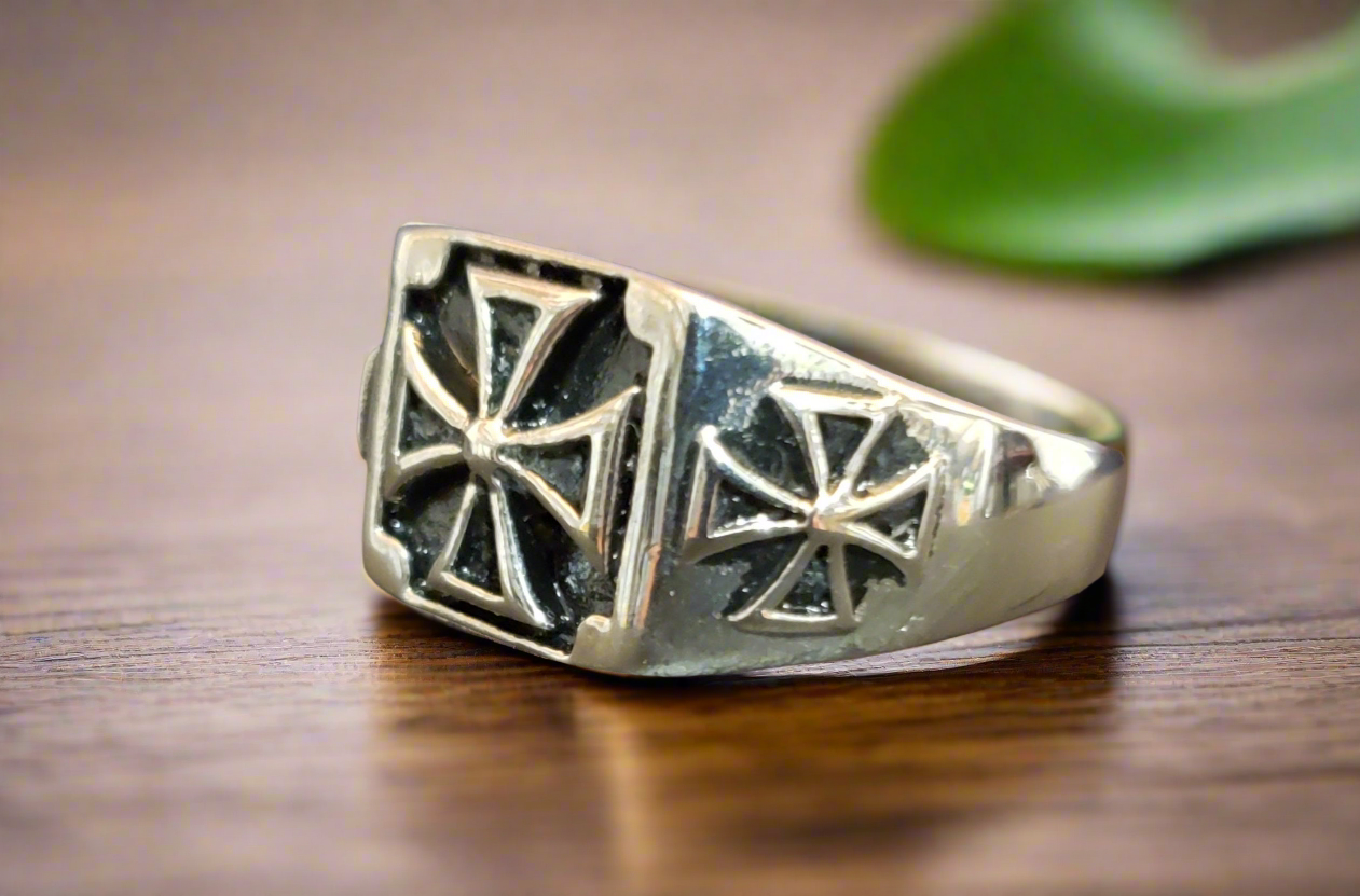 Men's Steel Framed Maltese Cross Ring
