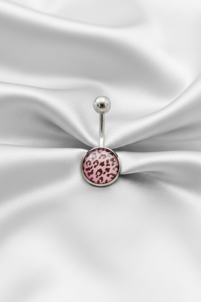 Purple Leopard Print belly button ring - 316l stainless steel