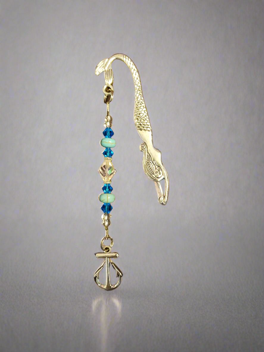 Handmade Aqua Mermaid Bookmark with Anchor