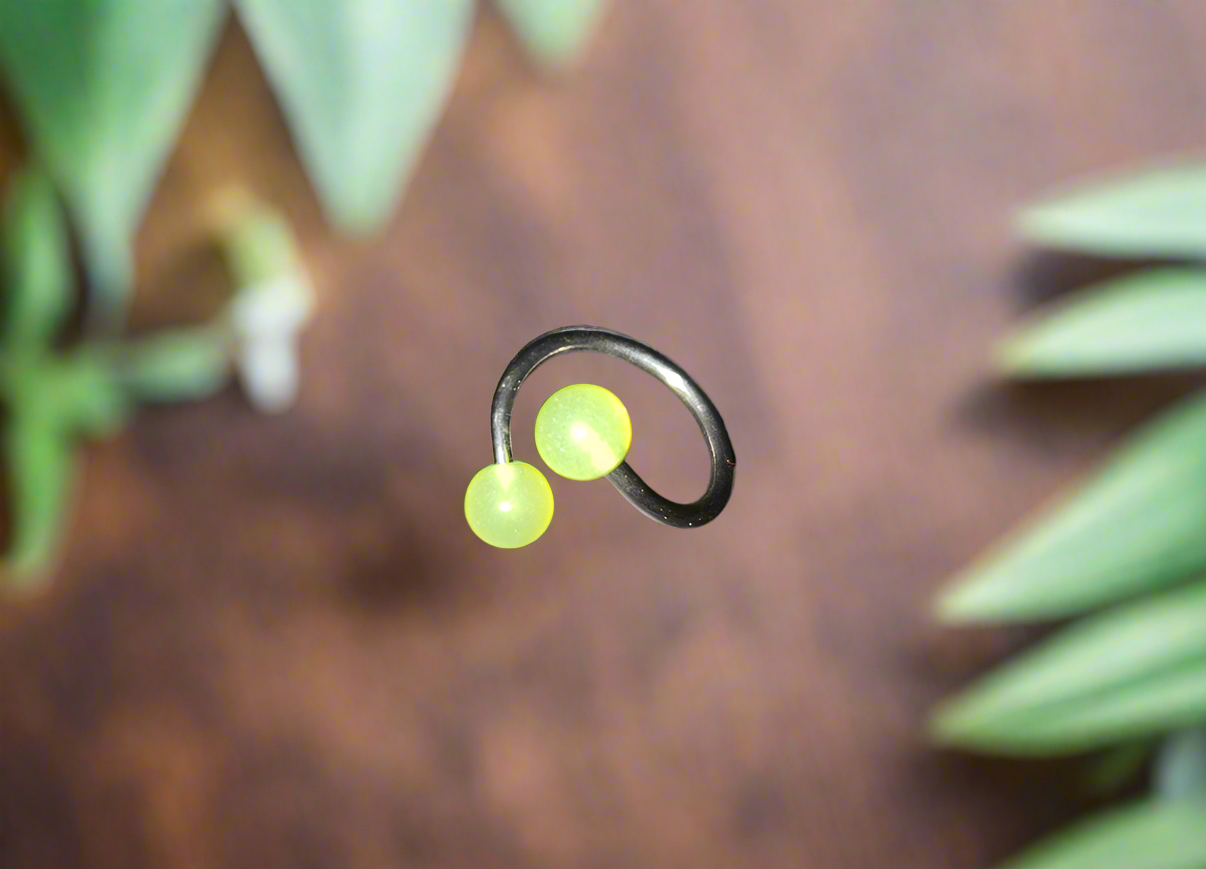 Curly Lip Piercing 12mm, 16 gauge with 3mm Yellow Acrylic Glow Balls.