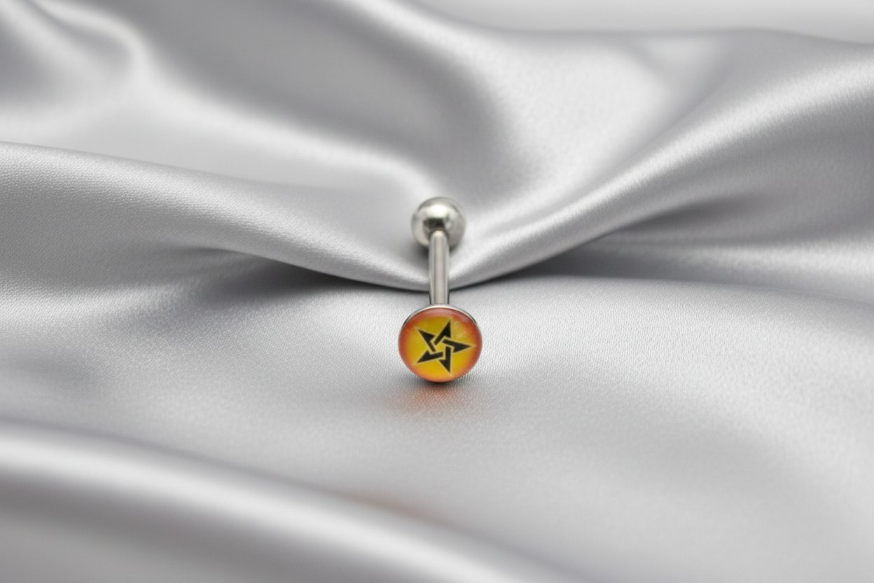 Pentagram Star tongue barbell in 316l stainless steel