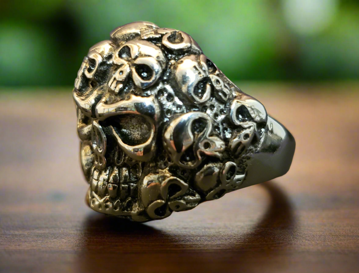 Men's Steel Lg Multi-Skull Ring