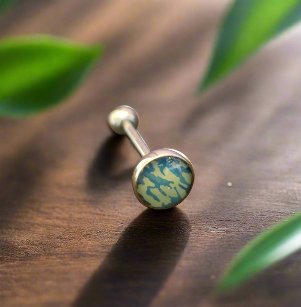 Stainless Steel 316L Blue Camouflage Tongue Piercing
