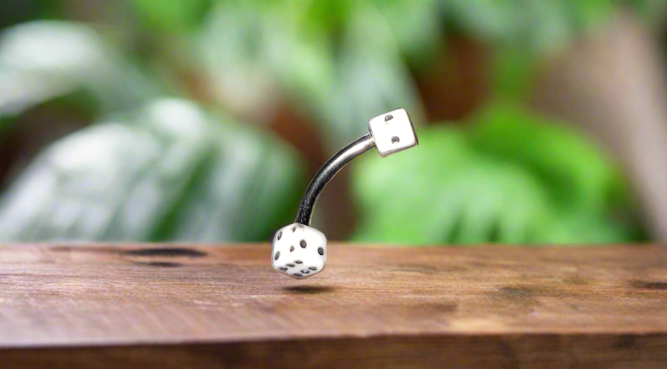 White Acrylic Dice Steel Eye Brow Piercing